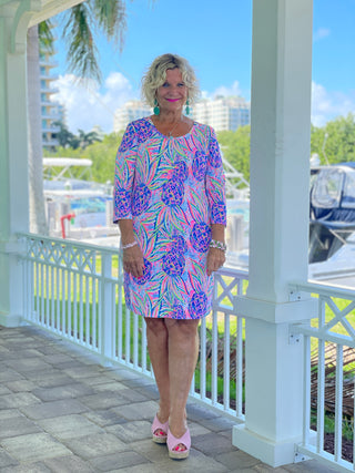PINK PINEAPPLE DREAM SLEEVE DRESS