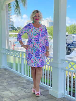 PINK PINEAPPLE DREAM SLEEVE DRESS