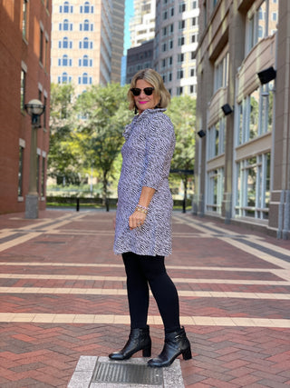 BLACK AND WHITE ZEBRA RUFFLE DRESS - Cathys Place