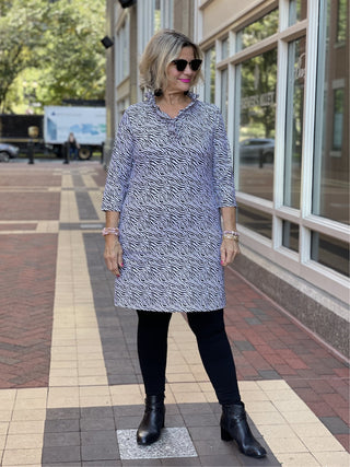 BLACK AND WHITE ZEBRA RUFFLE DRESS - Cathys Place