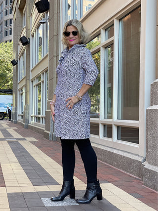 BLACK AND WHITE ZEBRA RUFFLE DRESS - Cathys Place