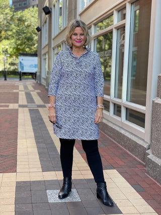 BLACK AND WHITE ZEBRA RUFFLE DRESS - Cathys Place