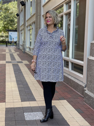 BLACK AND WHITE ZEBRA RUFFLE DRESS - Cathys Place