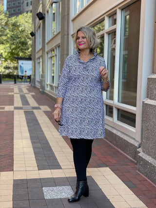 BLACK AND WHITE ZEBRA RUFFLE DRESS - Cathys Place