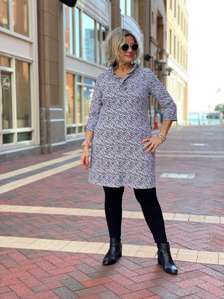 BLACK AND WHITE ZEBRA RUFFLE DRESS - Cathys Place
