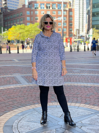 BLACK AND WHITE ZEBRA RUFFLE DRESS - Cathys Place