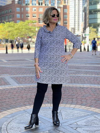 BLACK AND WHITE ZEBRA RUFFLE DRESS - Cathys Place