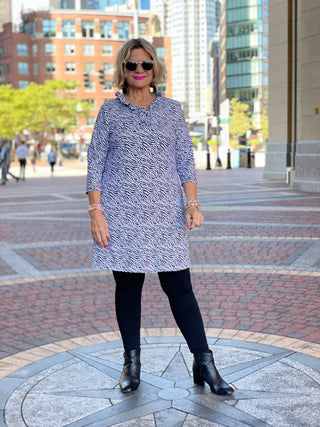 BLACK AND WHITE ZEBRA RUFFLE DRESS - Cathys Place