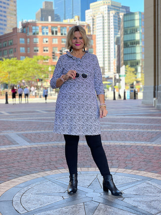 BLACK AND WHITE ZEBRA RUFFLE DRESS - Cathys Place