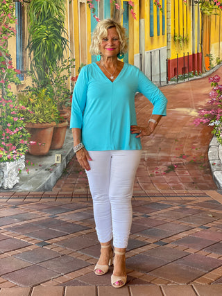 TAILORED SEAFOAM SLEEVE V TOP