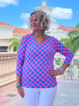 PINK SPADE V NECK TOP