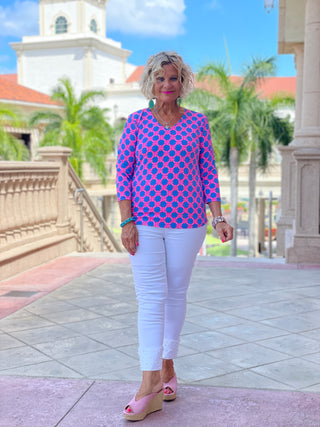 PINK SPADE V NECK TOP