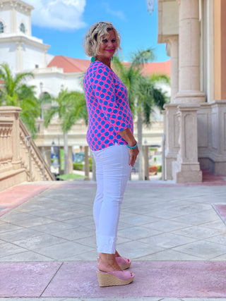 PINK SPADE V NECK TOP
