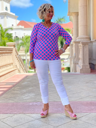 PINK SPADE V NECK TOP