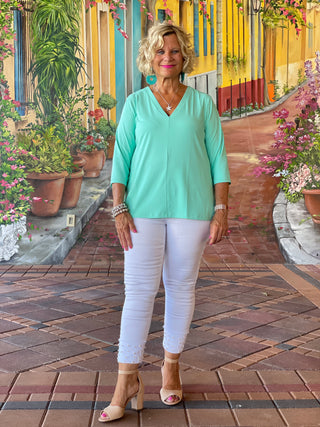 TAILORED ICE BLUE SLEEVE V TOP - Cathys Place