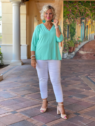 TAILORED ICE BLUE SLEEVE V TOP - Cathys Place