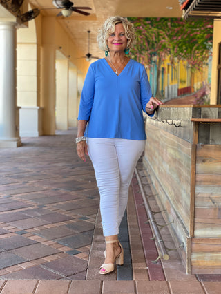 TAILORED V PERRIWINKLE TOP - Cathys Place