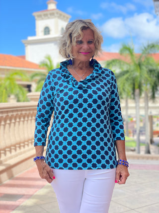 SEASIDE BLUE 3/25  RUFFLE TOP