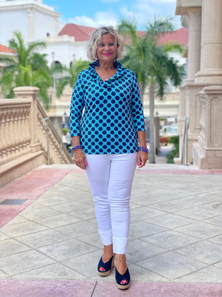 SEASIDE BLUE 3/25  RUFFLE TOP
