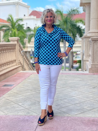 SEASIDE BLUE 3/25  RUFFLE TOP
