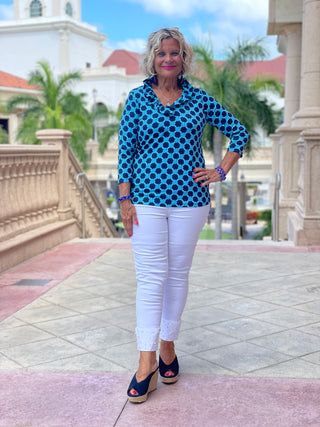 SEASIDE BLUE 3/25  RUFFLE TOP