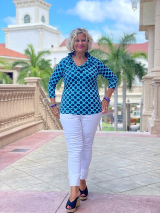 SEASIDE BLUE 3/25  RUFFLE TOP