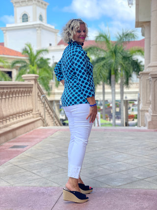 SEASIDE BLUE 3/25  RUFFLE TOP