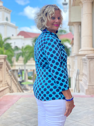 SEASIDE BLUE 3/25  RUFFLE TOP