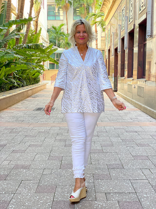 LULU-B LEME WHITE SILVER TUNIC