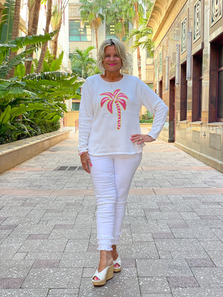 WHITE PALM TREE SWEATER