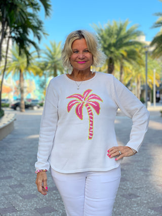 WHITE PALM TREE SWEATER