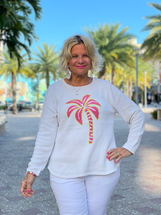 WHITE PALM TREE SWEATER