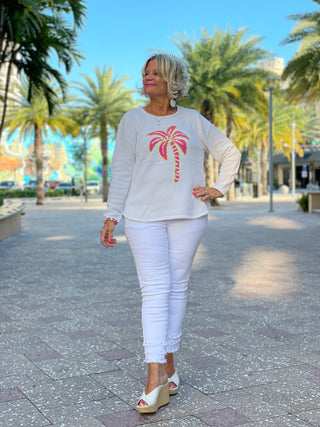 WHITE PALM TREE SWEATER