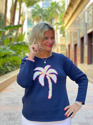 NAVY PALM TREE SWEATER