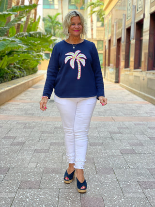 NAVY PALM TREE SWEATER