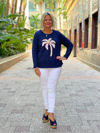 NAVY PALM TREE SWEATER
