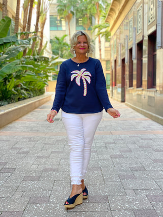NAVY PALM TREE SWEATER