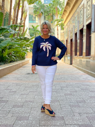 NAVY PALM TREE SWEATER