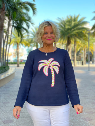 NAVY PALM TREE SWEATER