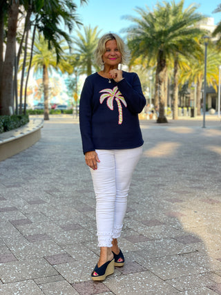NAVY PALM TREE SWEATER