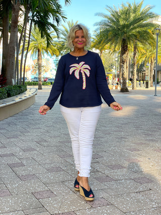 NAVY PALM TREE SWEATER