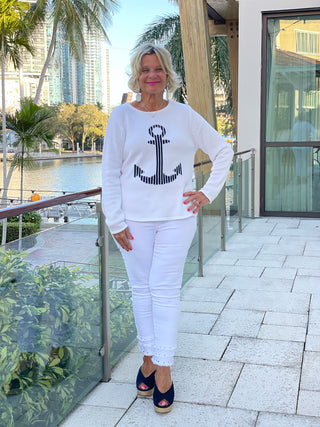 WHITE ANCHOR SWEATER