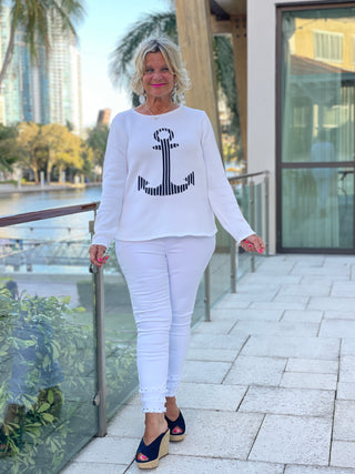 WHITE ANCHOR SWEATER