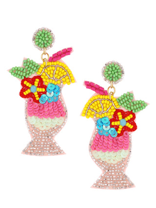 SKE0489-FU SKE0489-FU COCKTAIL GLASS SEEDBEADED POST EARRING - Cathys Place
