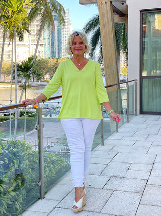 TAILORED SLEEVE LIME V NECK TOP
