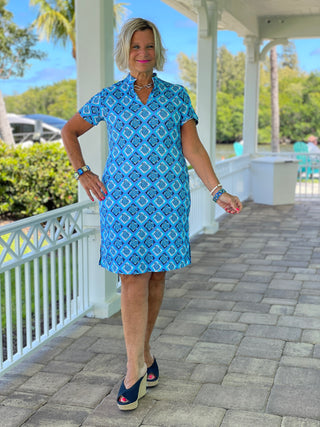 BAHAMA BLUE TURTLE SHORT SLEEVE DRESS