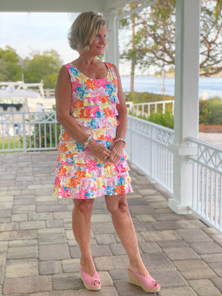 PALM BEACH GARDEN LAYERED RUFFLE DRESS