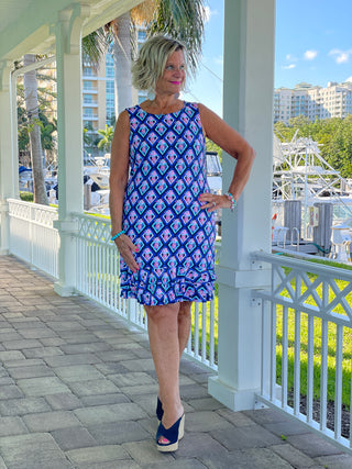 PINEAPPLE VACA SHIFT RUFFLE DRESS