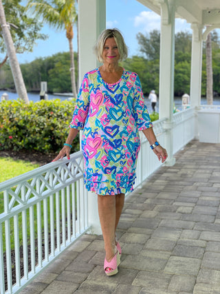 SECRET LOVE HEARTS RUFFLE SLEEVE DRESS