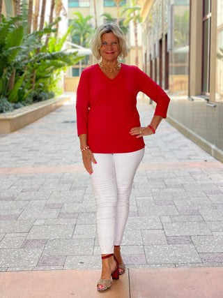 NAUTICAL RED V NECK TOP